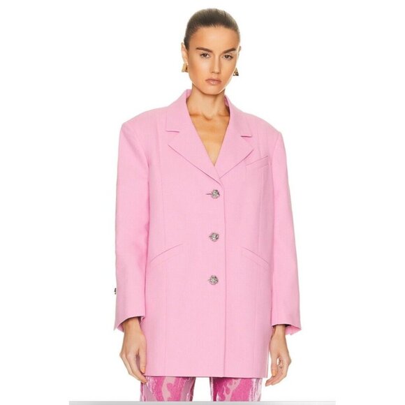 Coat Ganni Blazer Pink Ganni Cotton Suiting Oversized Blazer Lilac